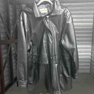 Women's Black Leather Hooded Jacket by
